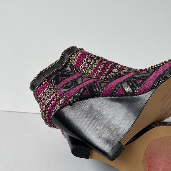 June by June Ambrose Peep Toe Fabric and Leather Wedge Bootie - Picture 7 of 9